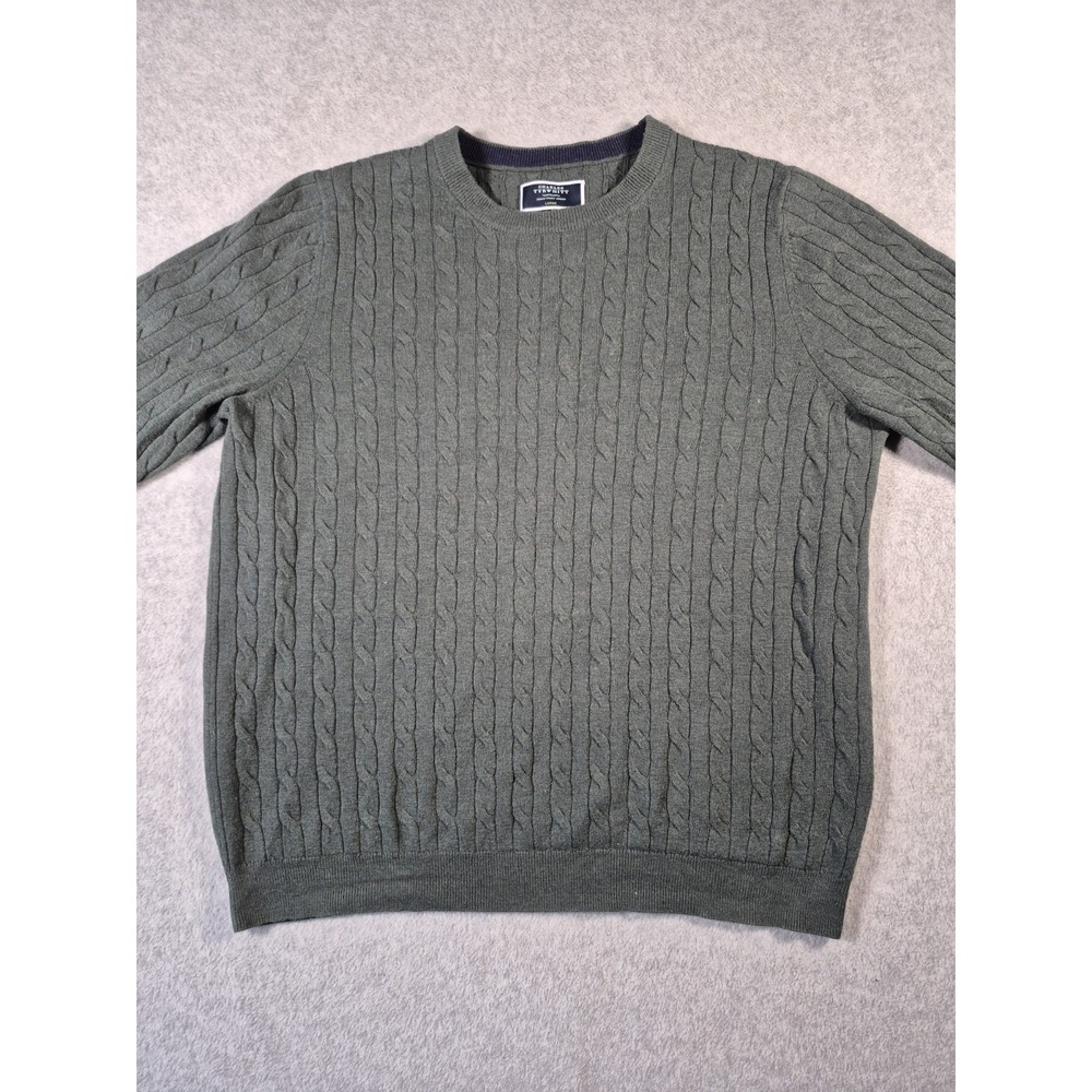 Charles Tyrwhitt 100% Lambswool Pullover Sweater Green Cable Knit Large